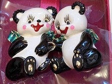 BUTLER & WILSON Twin panda brooch enamel Large Pin Diamante
