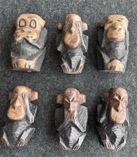 X 6 Vintage Hand Carved Wooden