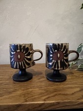 Vintage Briglin Studio Pottery Footed Mug Pair Mid century 1960s