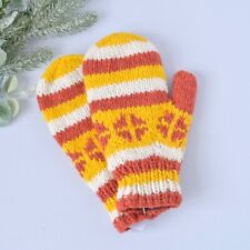 Men Women Winter Woolen Gloves Medium Size - Yellow and Reddish-Brown