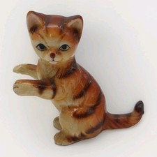 Miniature Pottery Cat Figurine Standing Playful Orange Tabby Figurine 5.5cm Vtg