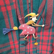 Vintage Kitsch Witch Hanging Wall Decoration Witchcraft Halloween Bat Pumpkins