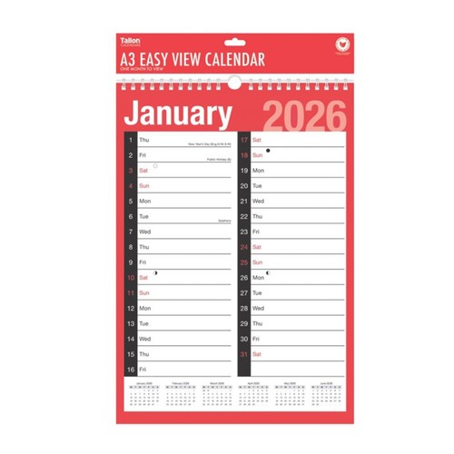 Calendar 2026 easy view two - a3,