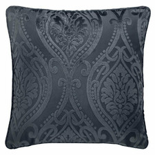 CHATEAU Navy Blue Damask Embossed Velvet Piped Cushion Cover 43x43cm