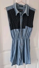 Upcycled Vintage Denim Shirt Dress Paisley Pattern