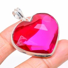 Pink Tourmaline Gemstone Pendant Handmade Birthday Gift Heart Shape Jewelry 1.8"