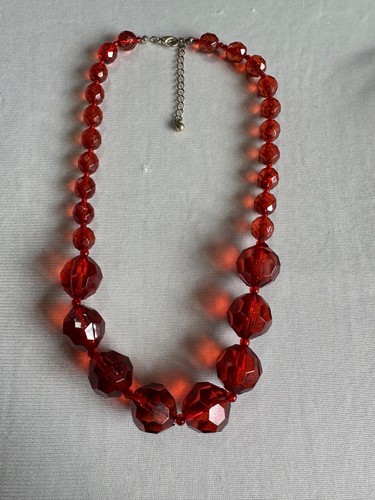 Vintage red faceted bead - 16”,