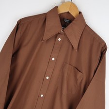 Vintage 70's Brown Dagger Collar Mens Shirt Disco SZ L (V761)