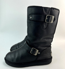 UGG Kensington Womens Black Leather Buckle Shearling Lined Boot Size UK 5.5