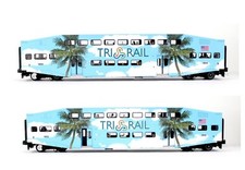 MTH 'O' GAUGE SET OF 2 TRI RAIL BOMBARDIER FLORIDA A/B 1012/1014 PASSENGER COACH
