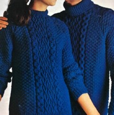 VFS002 KNITTING PATTERN MEN'S LADIES ARAN STYLE SWEATER IN CHUNKY YARN 34 - 44