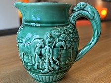 Antique Wedgwood Majolica Hunting Jug Green 10cm High c1900 GREAT CONDITION