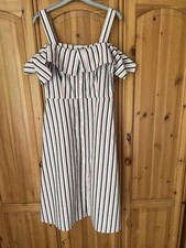 Warehouse women’s striped Bardot style Dress, size 12, red, white and black 