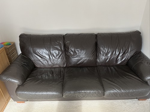 Brown leather three seater - brown,