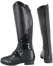 Horse Riding Country Boots Long Leather Boys Girls Equestrian Rider Shoes-Black