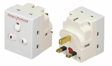 3 WAY SPIKE ANTI SURGE PROTECT 13A 13 AMP PLUG SOCKET ADAPTOR SWITCHED