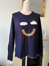 Boden Navy Blue Rainbow Cloud Smiley Face Jumper Wool Cotton Blend S Small VGC