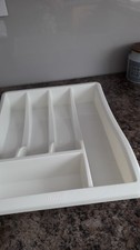 WHITEFURZE, CREAM 5 COMPARTMENT PLASTIC CUTLERY HOLDER ORGANISER CUTLERY TRAY EC