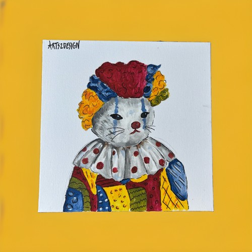 Clown cat funny painting - clown,