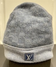 Louis Vuitton 100% Wool Bonnet Petit Damier Beanie Hat Blue/Grey size - S