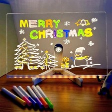 LED Note Board with Night Light & 7 Pens - Kids Drawing & Message Board