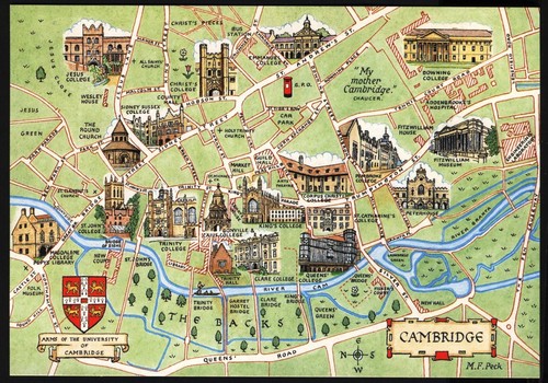 Modern postcard pictorial map - modern, postcard: