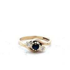9ct yellow gold sapphire and diamond ring size O (sh25405b)