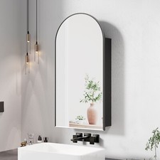 Arched Medicine Cabinet Bathroom Mirror Cabinet Black Metal Framed Wall Mounted