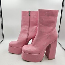 Koi Platform Boots UK 5 Pink Silver Stars Chunky Platform Zip Up