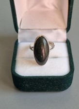 Vintage Irish Sterling Silver Dark Green Connemara Marble Ring sz N