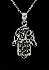 925 Sterling Silver Hamsa Hand Of Fatima Pendant Necklace Evil Eye Spiritual