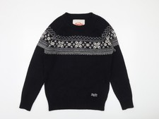 Superdry Men's Black Fair Isle Knit L Crew Neck Winter Jumper