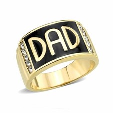 Mens dad ring gold signet pinky band black 18kt steel cubic zirconia gift 3760