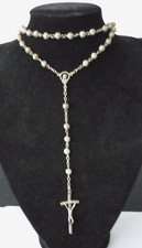 Vintage Italian White Metal Filigree Beaded Rosary 52cm Long Including The Cross