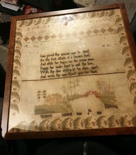 Antique needlework sampler - needlework,