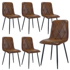 4/6X Dining Chairs Set Faux Suede Leather Padded Seat Metal Legs Kitchen Office