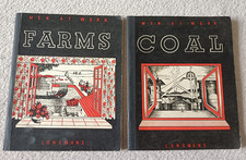 1950s 'Men At Work' School Textbooks X2 - Farms and Coal