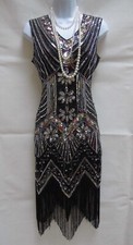 1920 STYLE GATSBY VINTAGE CHARLESTON SEQUIN BEADED FLAPPER DRESS SIZE 10
