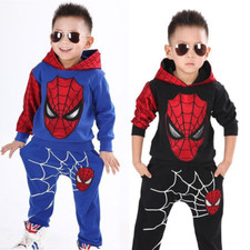 2PCS Kids Boys Spiderman Casual Hoodie Top Trousers Outfits School Tracksuit Set