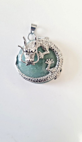 Green jade dragon pendant - green,
