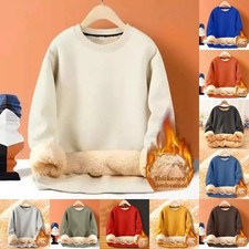 Men's Winter Thickened Fleece-Lined Round Neck Sweatshirt Solid Color Warm Top