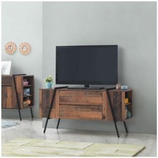 TAD | Abbey Industrial Rustic Oak 4 Shelves 2 Drawers TV Unit Stand Cabinet