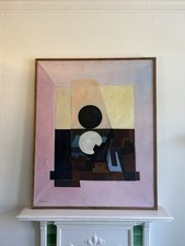 A French Abstract Expressionist Oil in Canvas signed 1977 Geometric Cubism 100cm