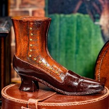 Novel Hand Carved Wood Victorian Antique Shoe Boot Snuff Box