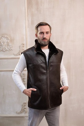 Men brown aviator sheepskin - brown,
