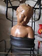 Terracotta Sculpture Bust Of Young Girl Antique Decorative Antique Vintage Art