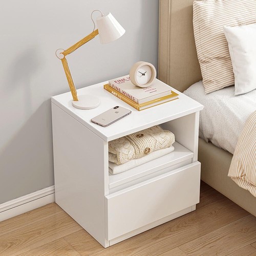 Wooden white bedside table - white,