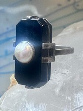 Art Deco ring Onyx pearl