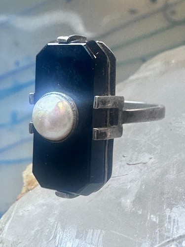 Art deco ring onyx pearl - ring,