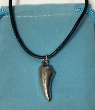 T-Rex Tooth Silver Pewter Pendant On A Waxed Cord (W)